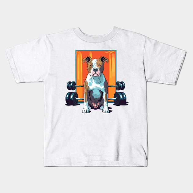 Muscle-bound Amstaff: Powerlifting Companion Kids T-Shirt by Cute Dogs AI